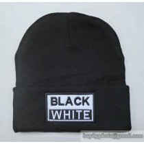 BLACK WHITE Beanies Black