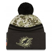 NFL Miami Dolphins New Era Camo/Graphite Salute To Service Sideline Pom Knit Hat