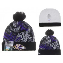 NFL Baltimore Ravens Beanies Mitchell And Ness Knit Hats Plant Leaf Black Purple