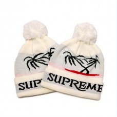 2013 FW Supreme Oasis Beanie with Pom Pom Palm Tree White 8981