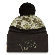 NFL Detroit Lions New Era Camo/Graphite Salute To Service Sideline Pom Knit Hat