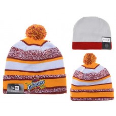 NBA Cleveland Caliers Beanies Mitchell And Ness Knit Hats White Orange Stripes
