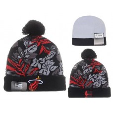 NBA Miami Heater Beanies Mitchell And Ness Knit Hats Plant Leaf Black Gray