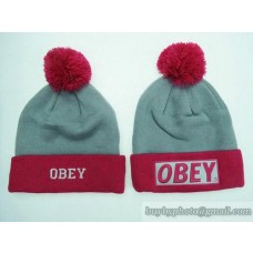 OBEY Beanies Knit Hats Gray/Pink (3)
