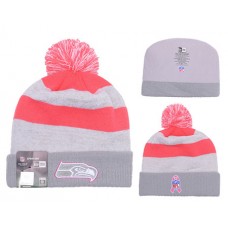NFL SEATTLE SEAHAWKS New Era Gray 2016 Breast Cancer Awareness Sideline Cuffed Pom Knit Hat